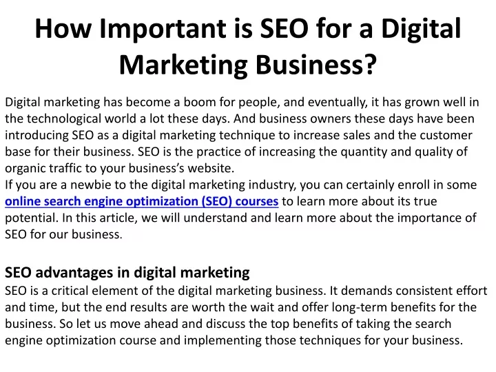 how important is seo for a digital marketing business