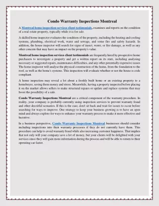 Condo Warranty Inspections Montreal