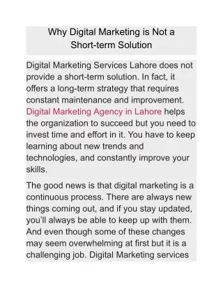 why digital marketing is not a short term solution