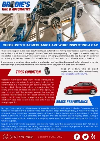 Checklists That Mechanic Have While Inspecting A Car.