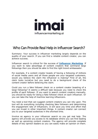 Who Can Provide Real Help in Influencer Search