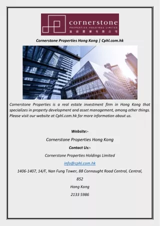 Cornerstone Properties Hong Kong  Cphl.com.hk