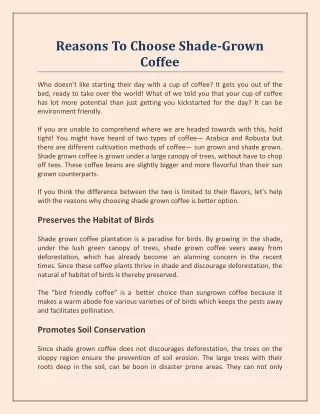 Reasons To Choose Shade-Grown Coffee