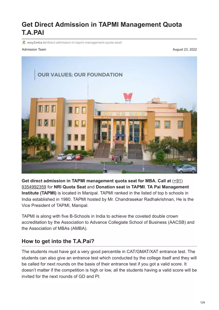 get direct admission in tapmi management quota