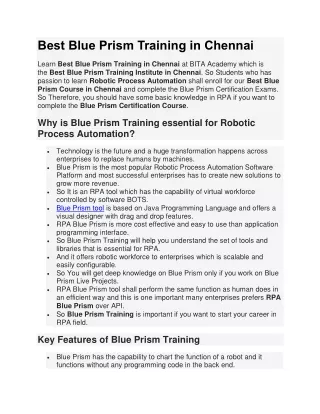 Best Blue Prism Training in Chennai