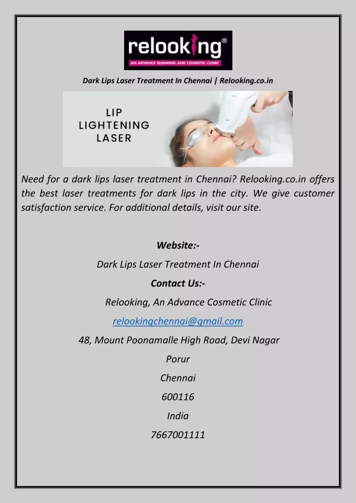 dark lips laser treatment in chennai relooking