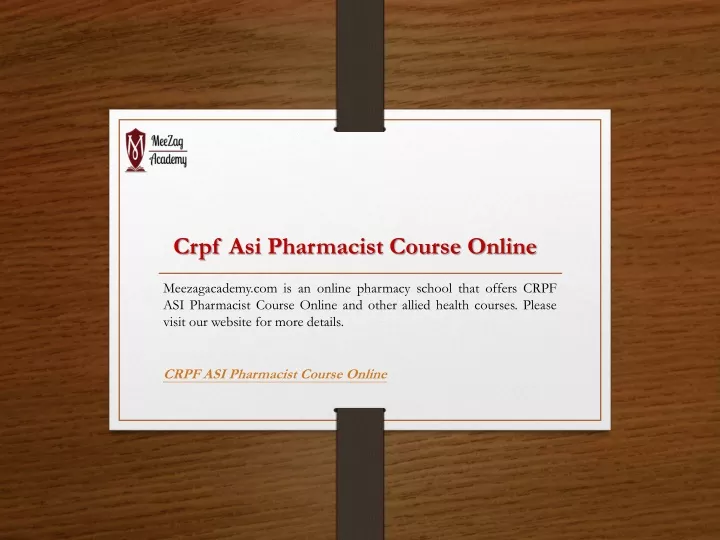 crpf asi pharmacist course online