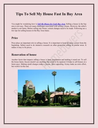 tips to sell my house fast in bay area