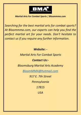 Martial Arts For Combat Sports  Bloommma