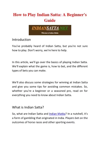 how to play indian satta a beginner s guide