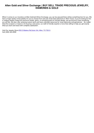 Allen Gold and Silver Exchange | PURCHASE OFFER TRADE FASHION JEWELRY, DIAMONDS & GOLD