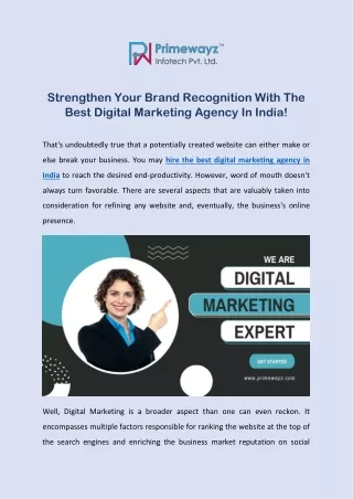 Strengthen Your Brand Recognition With The Best Digital Marketing Agency In India