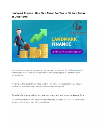 Landmark finance - One Step Ahead For You to Fill Your Desire of Own Home