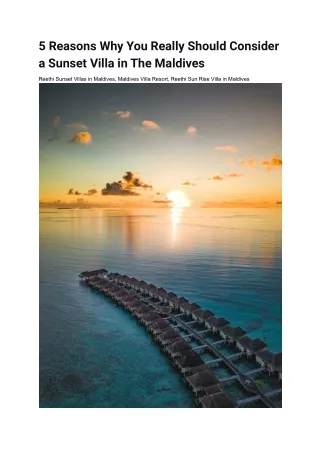 5 Reasons Why You Really Should Consider a Sunset Villa in The Maldives