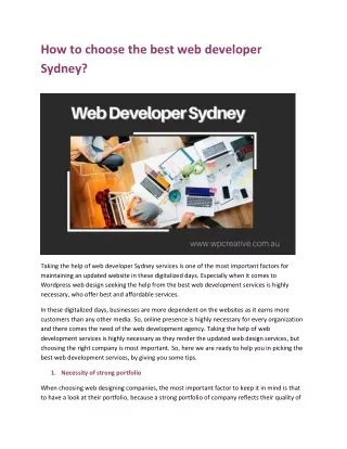 How to choose the best web developer Sydney