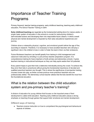 importance of teacher training programs