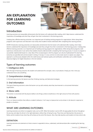 AN EXPLANATION FOR LEARNING OUTCOMES