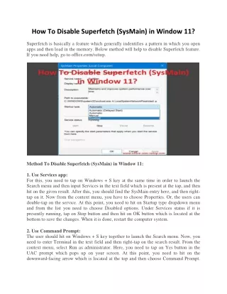 how to disable superfetch sysmain in window 11