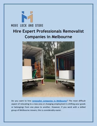 Hire Expert Professionals Removalist Companies in Melbourne