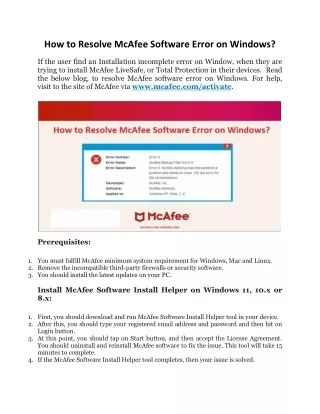 how to resolve mcafee software error on windows