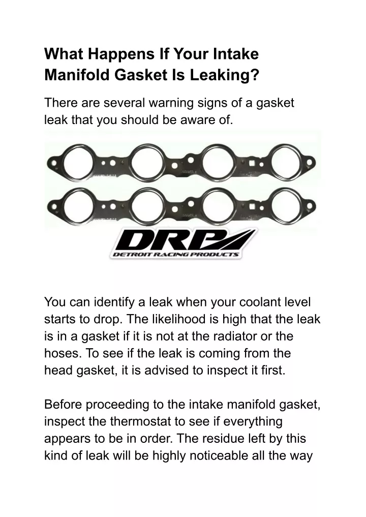 what happens if your intake manifold gasket