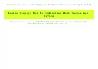 Free download [epub]$$ Listen Simply How To Understand What People Are Saying [R.A.R]