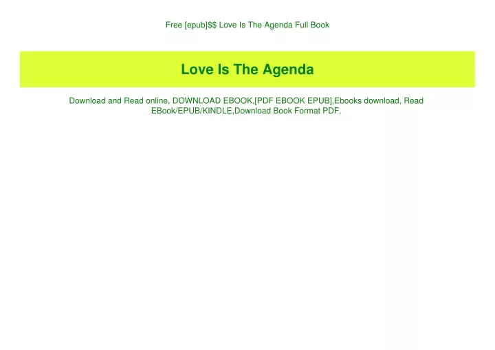 free epub love is the agenda full book