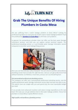 grab the unique benefits of hiring plumbers