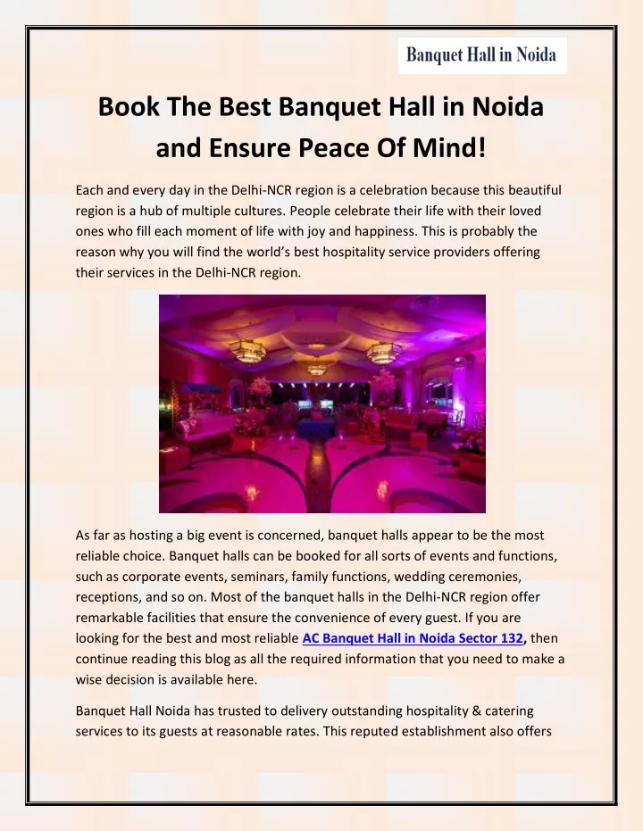 book the best banquet hall in noida and ensure