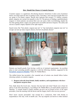 how should one choose a cosmetic surgeon