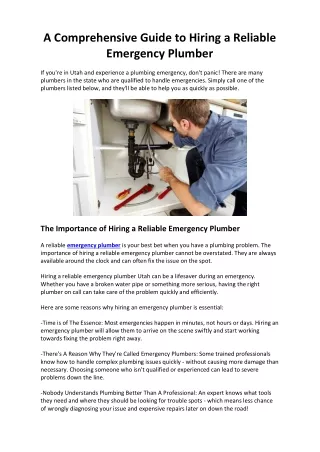 A Comprehensive Guide to Hiring a Reliable Emergency Plumber