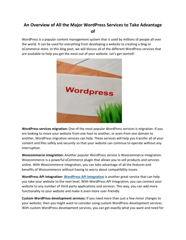 an overview of all the major wordpress services