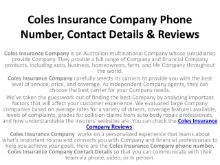 Coles Insurance Company Reviews Phone Number, Contact Details