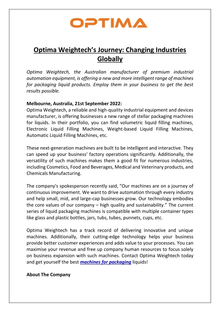 optima weightech s journey changing industries