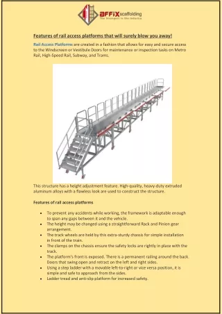 features of rail access platforms that will