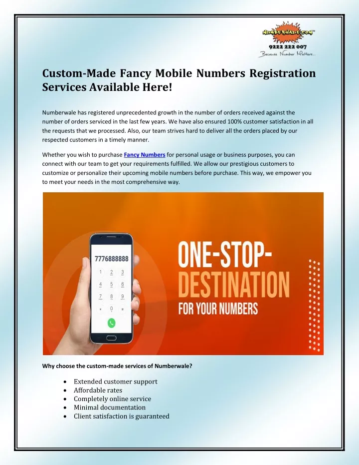 custom made fancy mobile numbers registration