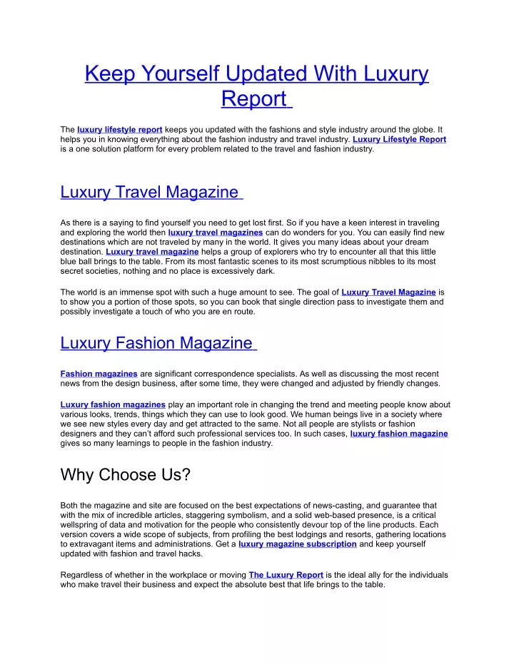 keep yourself updated with luxury report