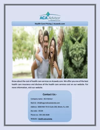 health care pricing acaweb com