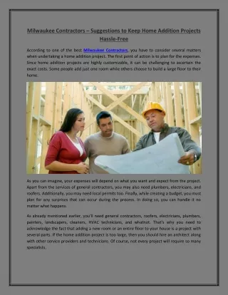 Milwaukee Contractors – Suggestions to Keep Home Addition Projects Hassle-Free