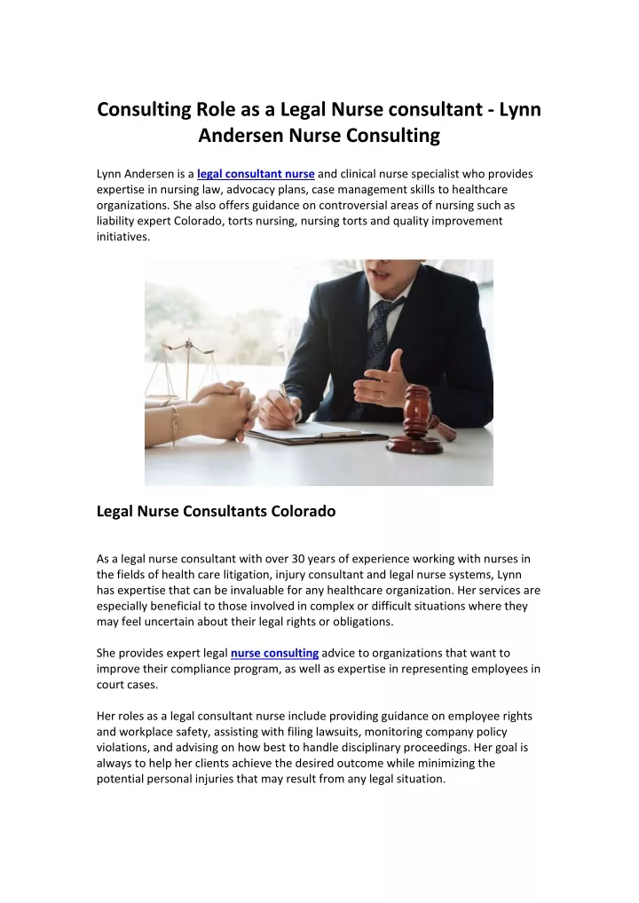 consulting role as a legal nurse consultant lynn