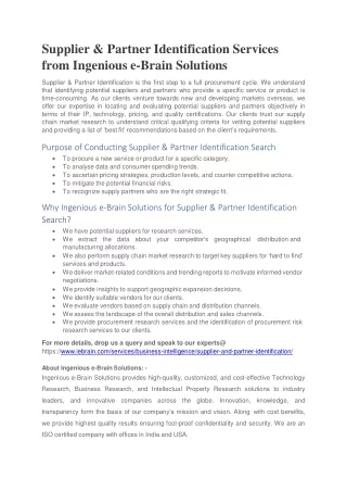 supplier partner identification services from ingenious e brain solutions