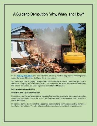 a guide to demolition why when and how