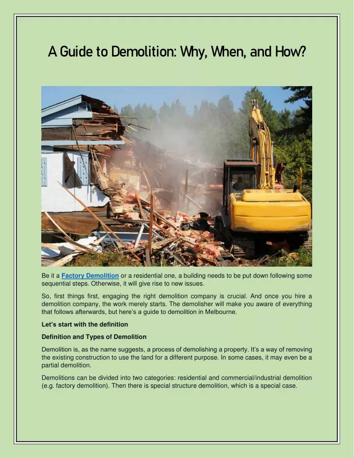 a guide to demolition why when and how