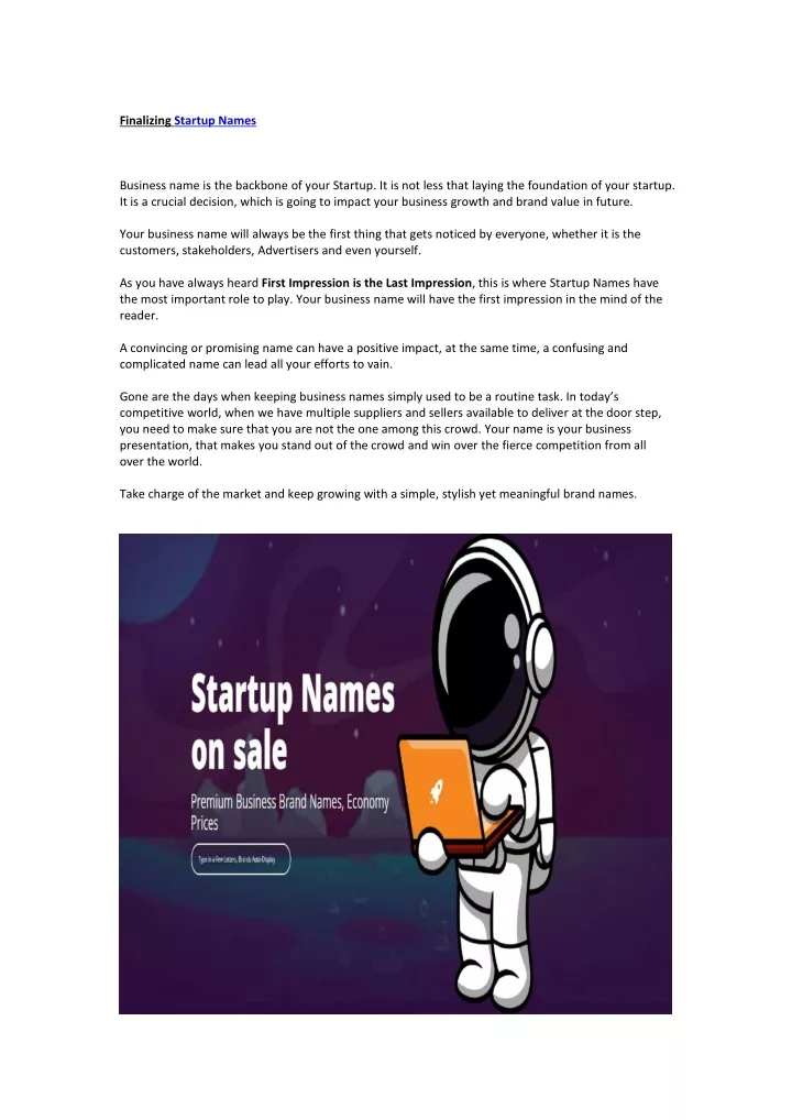 finalizing startup names