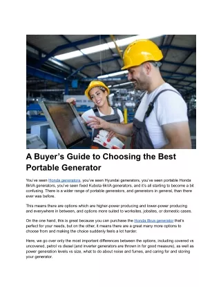A Buyer’s Guide to Choosing the Best Portable Generator