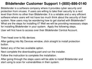 Bitdefender Customer Support  1(800) 886-0140