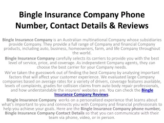 Bingle Insurance Company Reviews Phone Number, Contact Details