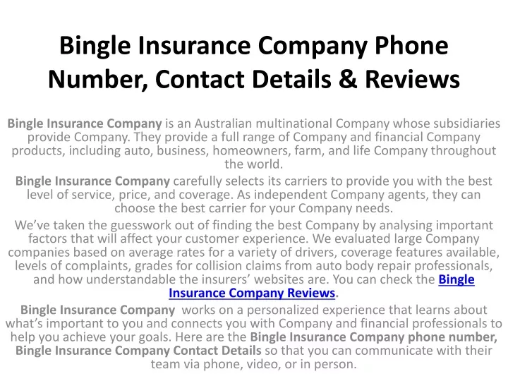 bingle insurance company phone number contact details reviews