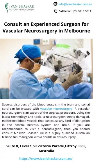 Consult an Experienced Surgeon for Vascular Neurosurgery in Melbourne