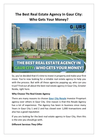 The Best Real Estate Agency In Gaur City: Who Gets Your Money?